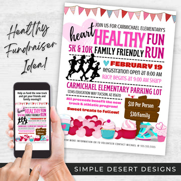 heart healthy fun run flyer for american heart health awareness month or any healthy fundraier ideas